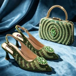 Latest African Women Shoes and Bags Italy Elegant Heeled Shoes for Women Italian Shoe and Bag Pumps Decorated with Rhinestone