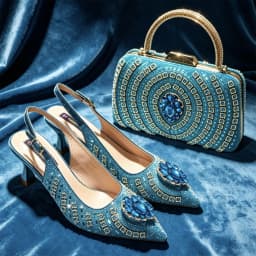 Latest African Women Shoes and Bags Italy Elegant Heeled Shoes for Women Italian Shoe and Bag Pumps Decorated with Rhinestone