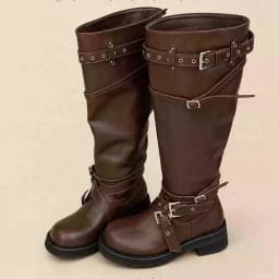 Eilyken Street Design Multi Belt Metal Buckle Knee-High Boots Women Low Heels Shoes Fashion Hot Girl Motorcycle Knight Booties