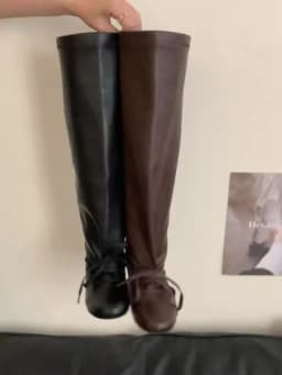Brand Designer Boots for Women Soft Leather Pleated Long Knee-High Boots Block Heel Lace Up Lady Knight Shoes Botines De Mujer
