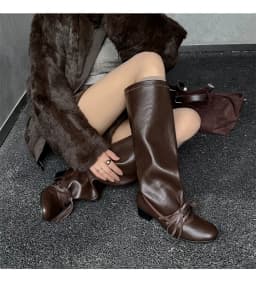 Brand Designer Boots for Women Soft Leather Pleated Long Knee-High Boots Block Heel Lace Up Lady Knight Shoes Botines De Mujer