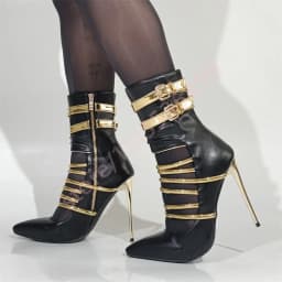 Pointed Toe Hollow Belt Buckle Stilettos 2026 Autumn New Banquet Sexy Ladies Short Boots Mixed Color Fashion Casual Shoes