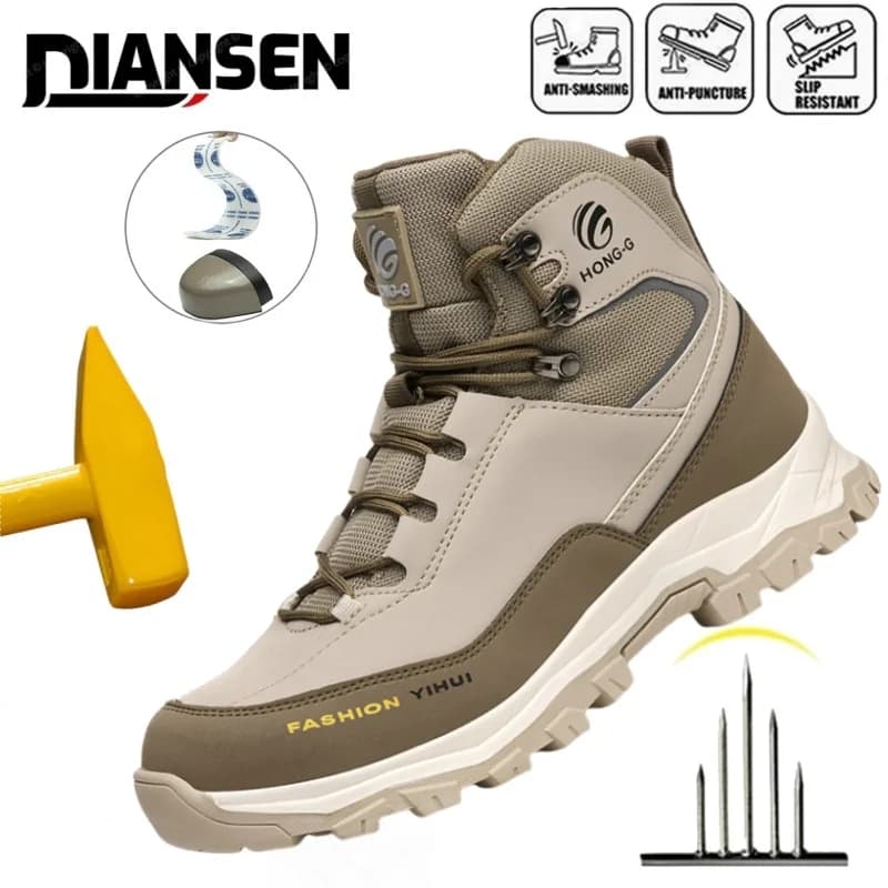 Waterproof Composite Toe Work Boots Puncture-Proof Non-Slip Breathable Comfort Fit for Warehouse Use Mne's Anti-smash Work Boots
