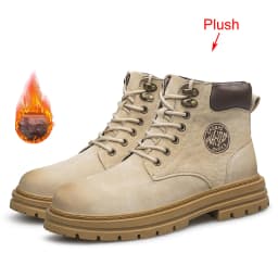 Men's High‑Top Combat Boots Retro Suede Work Ankle Boots Lace‑Up Thick Sole Non‑Slip Casual Outdoor Hiking Booties for Men