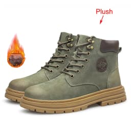 Men's High‑Top Combat Boots Retro Suede Work Ankle Boots Lace‑Up Thick Sole Non‑Slip Casual Outdoor Hiking Booties for Men
