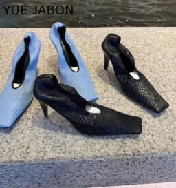 Black Square Head Early Spring New Lady Pumps Zebra-Print Soft Leather Pleated Elastic Witch High Heel Deep Mouth Granny Shoes