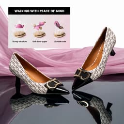 CHCH Women's Pumps Simple Retro Letter Printed Women's Shoes for Business Commute