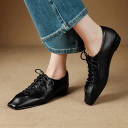 NEW Spring/Autumn Women Pumps Genuine Leather Shoes for Women Square Toe Low Heel Shoes Concise Women Loafers Lace-up Daily Shoe