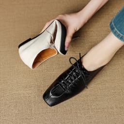 NEW Spring/Autumn Women Pumps Genuine Leather Shoes for Women Square Toe Low Heel Shoes Concise Women Loafers Lace-up Daily Shoe