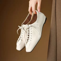 NEW Spring/Autumn Women Pumps Genuine Leather Shoes for Women Square Toe Low Heel Shoes Concise Women Loafers Lace-up Daily Shoe