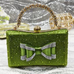 Med Heel Shoes for Women Hollowed Out Embroidery Rhinestone Italian Design Olive-green Color Pointed-Toe Shoes and Bags Set