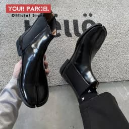 Men's split toe leather boots square toe leather shoes English style short boots women's Chelsea boots horseshoe shape