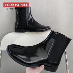 Men's split toe leather boots square toe leather shoes English style short boots women's Chelsea boots horseshoe shape