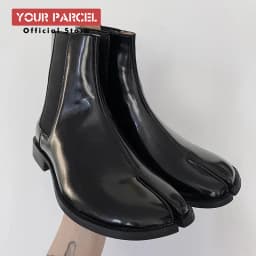 Men's split toe leather boots square toe leather shoes English style short boots women's Chelsea boots horseshoe shape