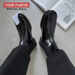 Men's split toe leather boots square toe leather shoes English style short boots women's Chelsea boots horseshoe shape