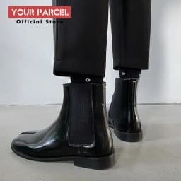 Men's split toe leather boots square toe leather shoes English style short boots women's Chelsea boots horseshoe shape