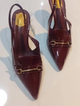 CH Women's Patent Leather Slingback Pumps Pointed Toe High Heels with Metal Buckle Fashion Dress Shoes for Wedding