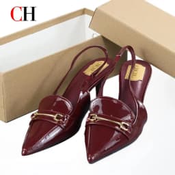 CH Women's Patent Leather Slingback Pumps Pointed Toe High Heels with Metal Buckle Fashion Dress Shoes for Wedding