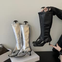 Aneikeh 2027 Spring Autumn Open Toe Clip-On Knee High Boots Sandals Women Modern Booties Low Heels Side Zipper Party Pumps Shoes
