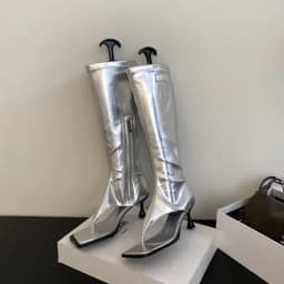 Aneikeh 2027 Spring Autumn Open Toe Clip-On Knee High Boots Sandals Women Modern Booties Low Heels Side Zipper Party Pumps Shoes