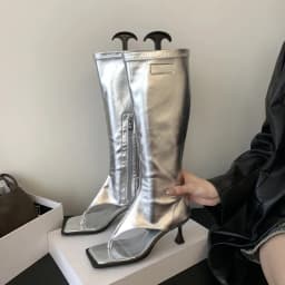 Aneikeh 2027 Spring Autumn Open Toe Clip-On Knee High Boots Sandals Women Modern Booties Low Heels Side Zipper Party Pumps Shoes
