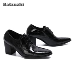 New 7.5cm High Heel Men Shoes Pointed Toe Black Patent Leather Dress Ankle Boots Men Party Zapatos De Hombre, Big Sizes 38-46
