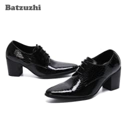 New 7.5cm High Heel Men Shoes Pointed Toe Black Patent Leather Dress Ankle Boots Men Party Zapatos De Hombre, Big Sizes 38-46