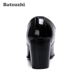New 7.5cm High Heel Men Shoes Pointed Toe Black Patent Leather Dress Ankle Boots Men Party Zapatos De Hombre, Big Sizes 38-46