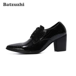 New 7.5cm High Heel Men Shoes Pointed Toe Black Patent Leather Dress Ankle Boots Men Party Zapatos De Hombre, Big Sizes 38-46