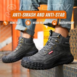 Dian Sen Men's Steel-Toed Safety Shoes With Anti-smash , Anti-Puncture And Anti-Slip Soles, Fashionable Industrial Work Shoes