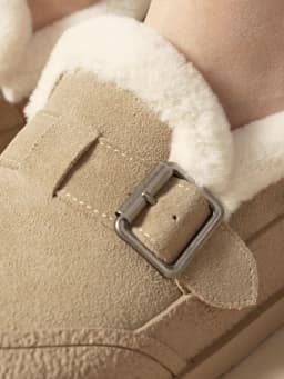 BEAUTODAY Winter Shoes Women Cow Suede Round Toe Buckle Design Warm Short Plush ladies Flat Shoes Handmade 22814
