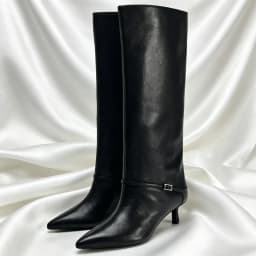British Style Black Soft Leather Knee Boots Women Luxury Buckle Kitten Heel Designer Boots Sexy Pointed Toe Botas Invierno Mujer