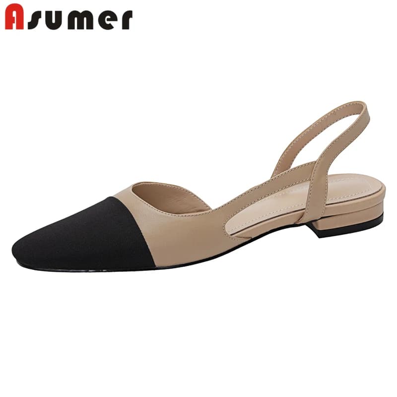 ASUMER Size 34-43 Ins New Genuine Leather Sandals Women Shoes Low Heels Summer Sandals Party Dress Shoes Ladies Footwear
