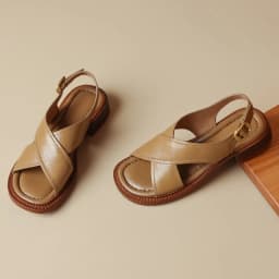 Women's flats sandals genuine leather cross strap open toe summer casual female footwear high quality soft comfortable plus size