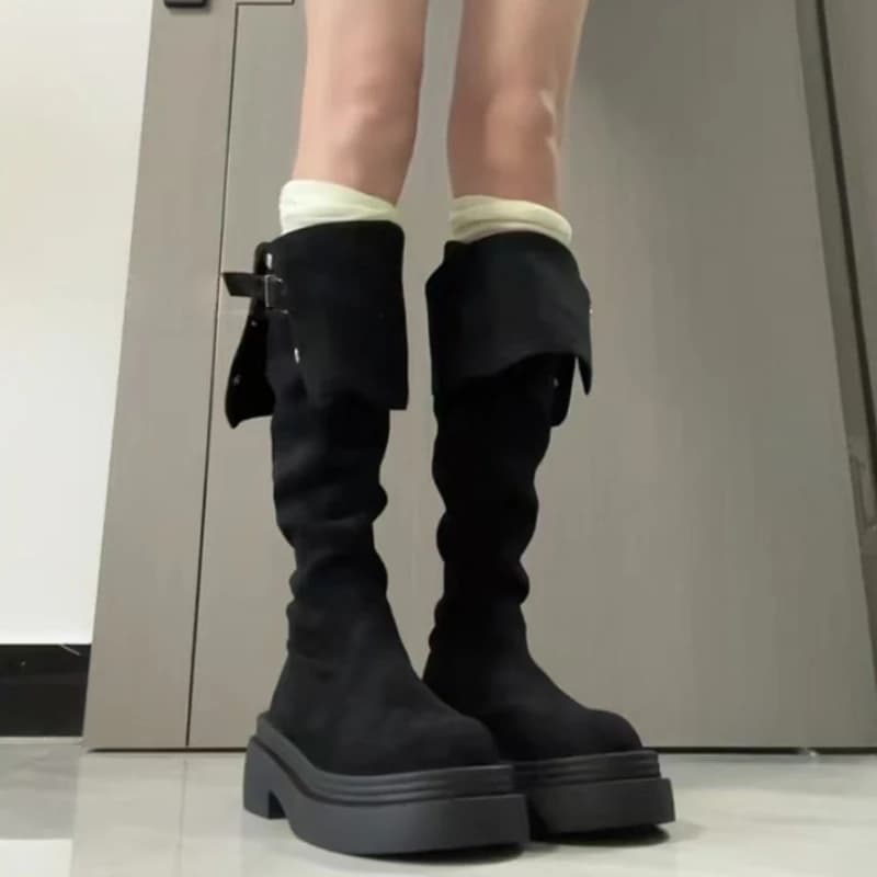 Winter Street Style Platform Sole Women Over The Knee Knight Boots Fold Two Ways Wear Shoes Female Silm Thigh High Booties