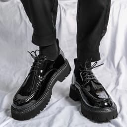 Platform Shoes Oxford Shoes Man Thick-soled Wedding Shoes Formal Business Shoes Patent Leather Lace-up Heightening Casual Shoes