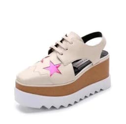 Women Casual Shoes Spring Lady Genuine Leather Casual Sneakers Running Sports Chunky Trainer Stars Breathable Platform Shoes