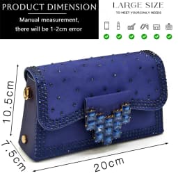 Women's Elegant Deep Navy Blue Stunning Rhinestones Pointed Toe Slingback Low Heels Sandals & Clutch Bag Set Wedding Party Shoes