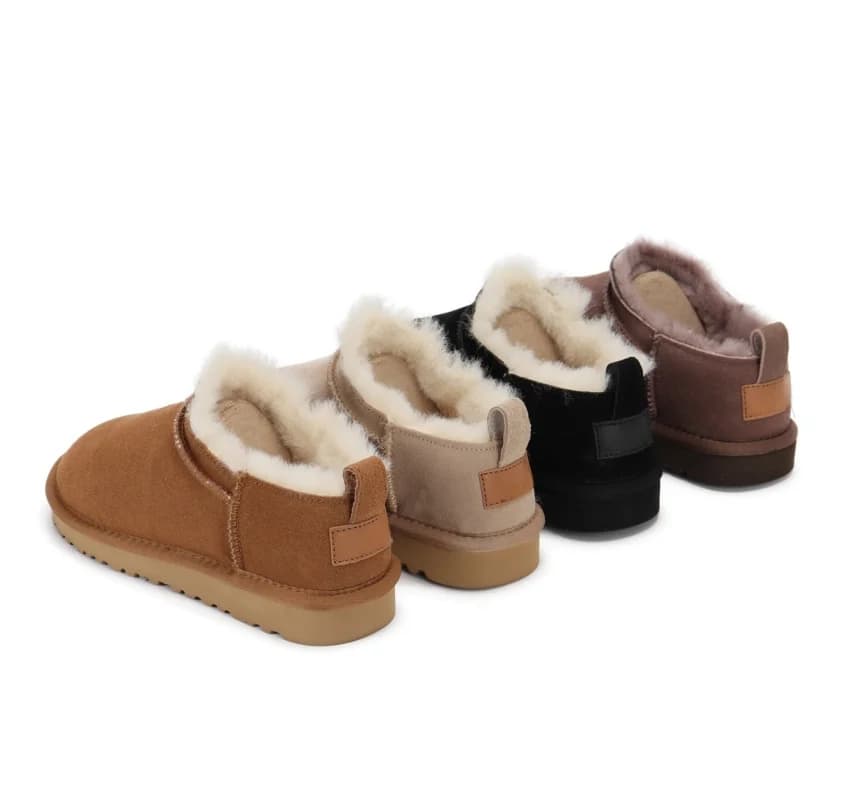 Classic Sheepskin Suede Leather Snow Boots For Women Natural Wool Fur Lined Short Mini Winter Warm Shoes Non-slip Maroon