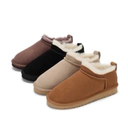 Classic Sheepskin Suede Leather Snow Boots For Women Natural Wool Fur Lined Short Mini Winter Warm Shoes Non-slip Maroon