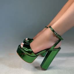 Metallic Green Platform Peep Toe High Heel Sansals Women Ankle Strap Chunky Heeled Sexy Evening Party Ladies Shoes