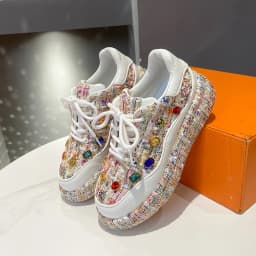 Women's Bead Decoration Luxury Platform Sneakers Diamond Shining Crystal Sports Shoes Designer Shoes Trendy Casual Flat Shoes
