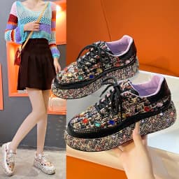 Women's Bead Decoration Luxury Platform Sneakers Diamond Shining Crystal Sports Shoes Designer Shoes Trendy Casual Flat Shoes