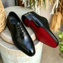 Men's Black Brogue Oxford Shoes Formal Dress Shoes for Business Wedding Red Sole Comfortable Lace-up Footwear