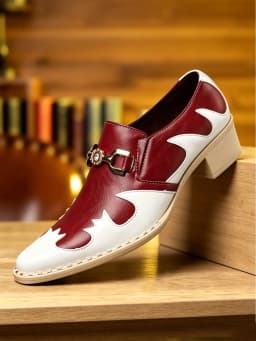 Breathable Comfort Low Heel Men Loafers White Red Patchwork Leather Slip On Business Wedding Casual Dress Shoes