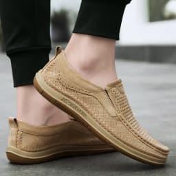 Summer Shoes Luxury Brand Loafers Male Breathable Nubuck Leather Punching Outdoor Hiking Shoes Comfty Casual Man Walking Shoes