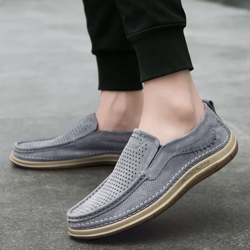 Summer Shoes Luxury Brand Loafers Male Breathable Nubuck Leather Punching Outdoor Hiking Shoes Comfty Casual Man Walking Shoes
