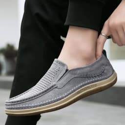 Summer Shoes Luxury Brand Loafers Male Breathable Nubuck Leather Punching Outdoor Hiking Shoes Comfty Casual Man Walking Shoes