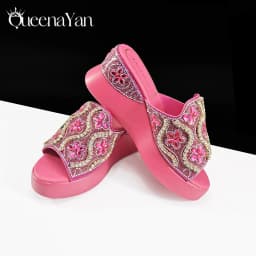 Queena Yan Popularity Open Toe Luxury Fashion Women High Heels Shoes and Bags Set With Rhinestone for Wedding Party Elegant