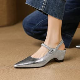 NEW Summer Women Sandals Genuine Leather Shoes for Women Pointed Toe Strange Heel Shoes Gold Cover Toe Slingback Modern Sandals